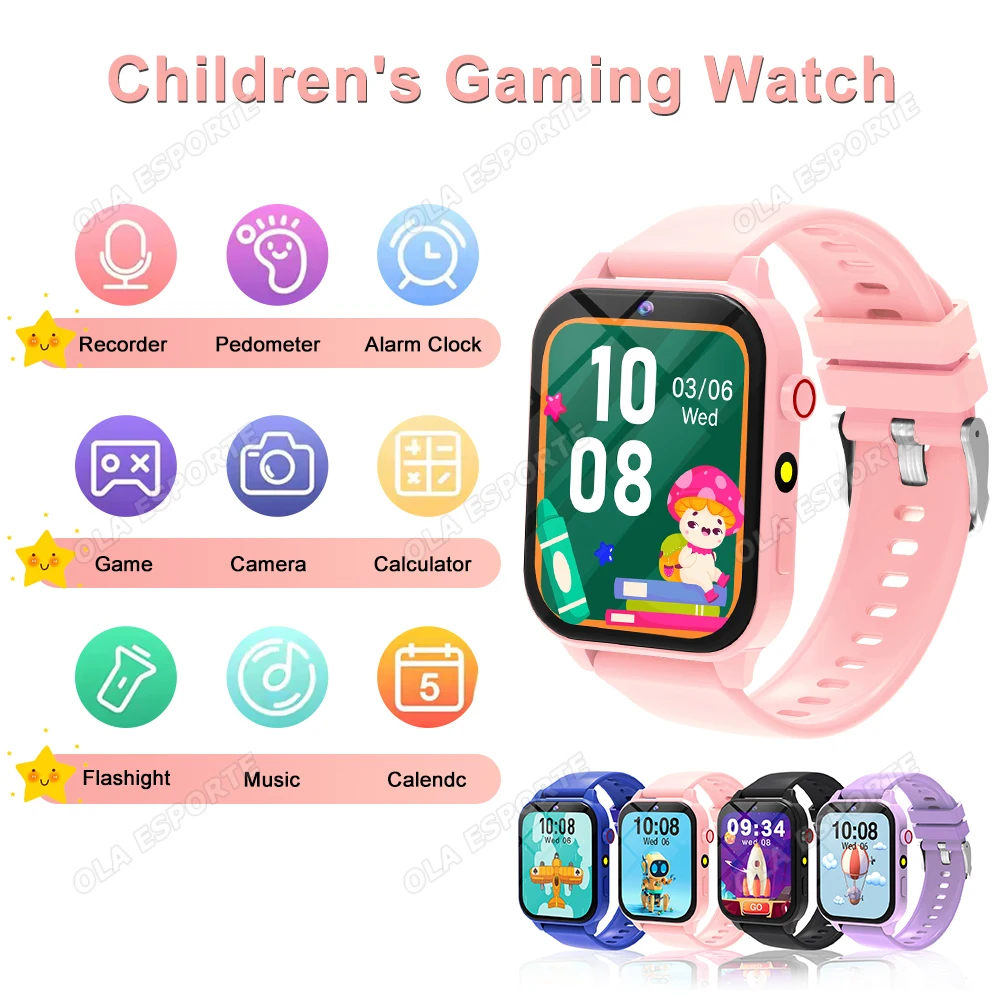 Crianças relógio inteligente 18 jogos 1.83 "tela hd com câmera relógio de jogos das crianças lanterna led despertador monitoramento do sono relógio