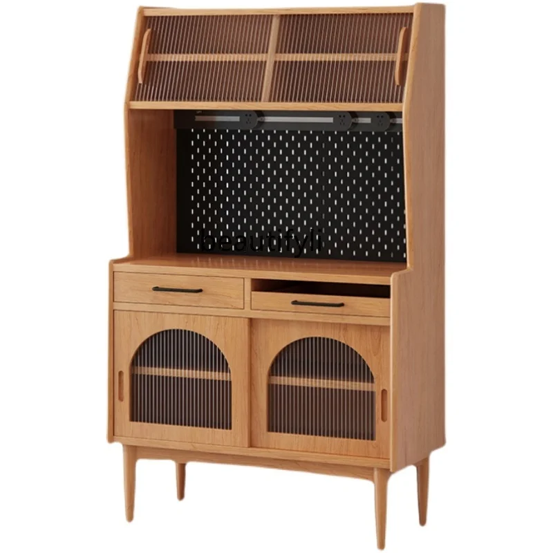 Solid Wood Sideboard Wire-Wrap Board Integrated Wall High Cabinet Cabinet Simple Home Tea Cabinet Cherrywood Wine Cabinet