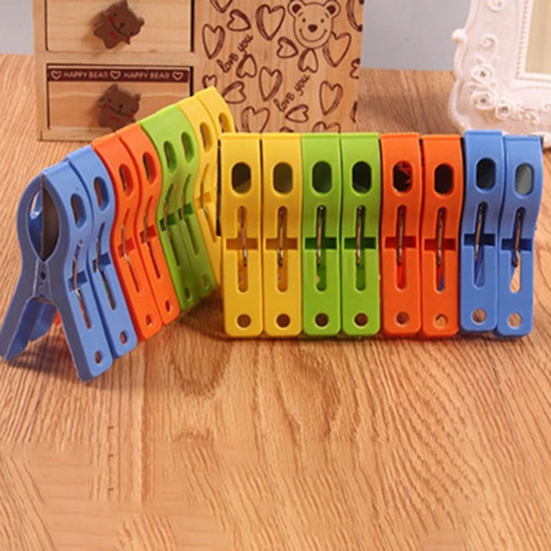 8ps/set Hanger Clips Large Plastic Windproof Beach Towel Clothes Pins Spring Clamp Clothespin Powerful New Cheap Random Color