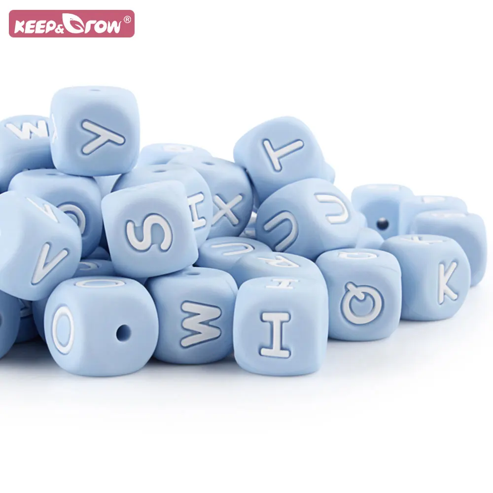 10/50/100Pcs 12mm BLUE Silicone BABY Beads Clips Bead Accessories DIY Name Teether English Alphabe Food Grade Baby Pacifier