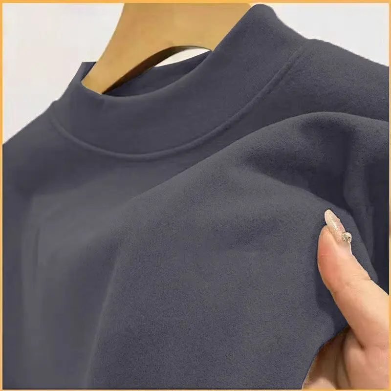 

Men's Long-sleeved Warm Base Shirt Slim Body Double-sided Thin Velvet Tops Basic Style Inside Thermal Underwear Clothes