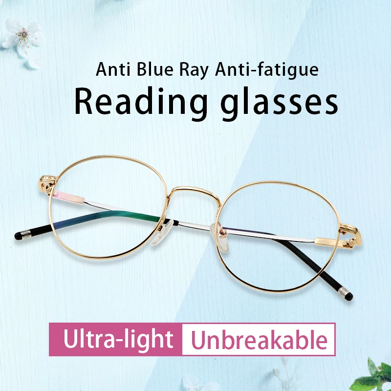 Reading Glasses for Women,Blue Light Blocking Computer Readers,Spectacles With Gold Wire Frames, Anti UV Ray/Eye Strain/Glare