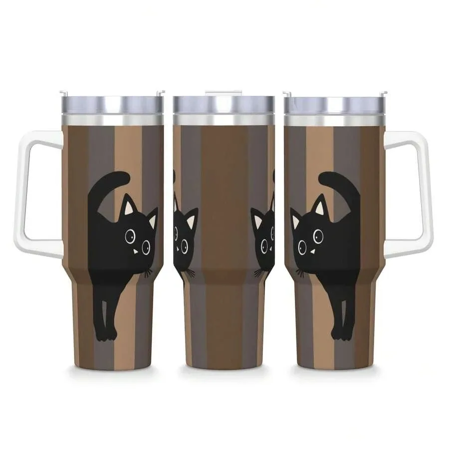 

Stainless Steel Tumbler Whimsical Reading Cat Mugs Cup With Cold Drink Water Bottle Leakproof Large Capacity Coffee Mug