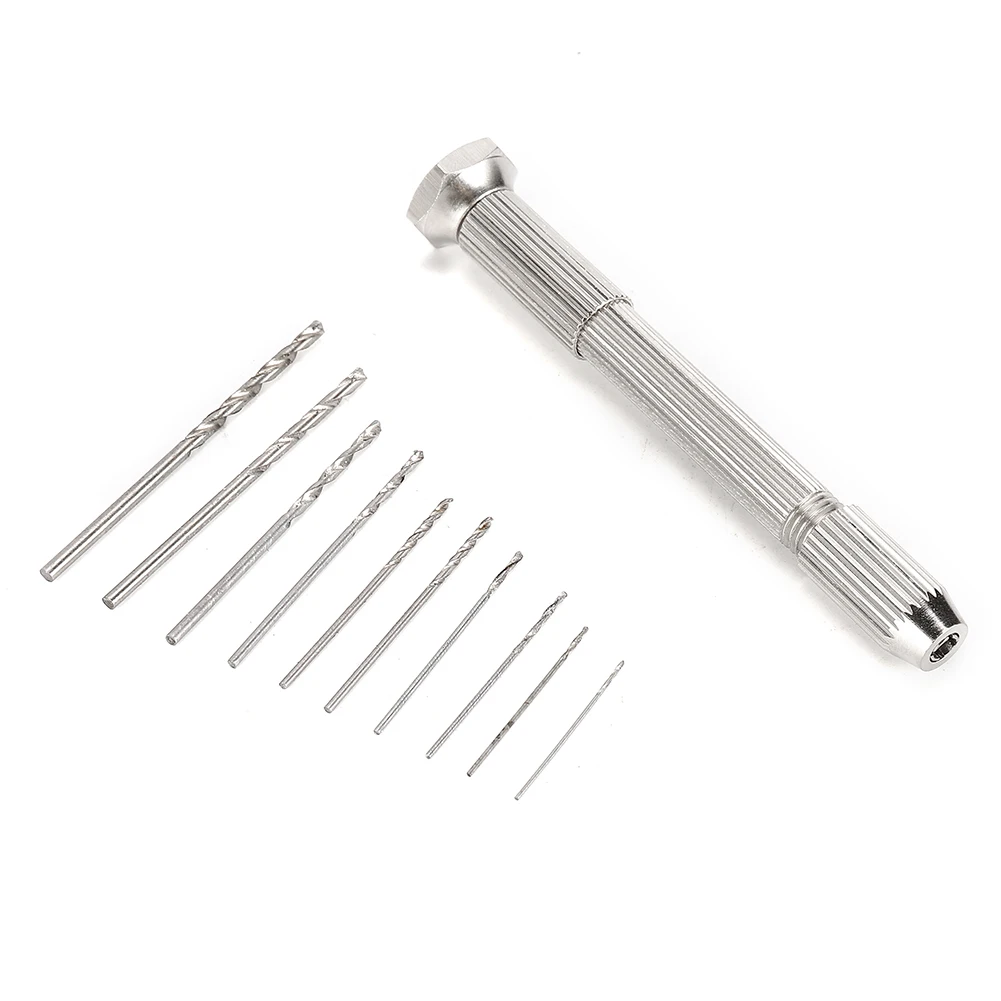 

Small Hand Drill With Keyless Chuck 10Pcs 0.8mm-3.0mm HSS Drill Bits For Epoxy Resin Jewelry Making DIY Wood Craft Handmade Tool