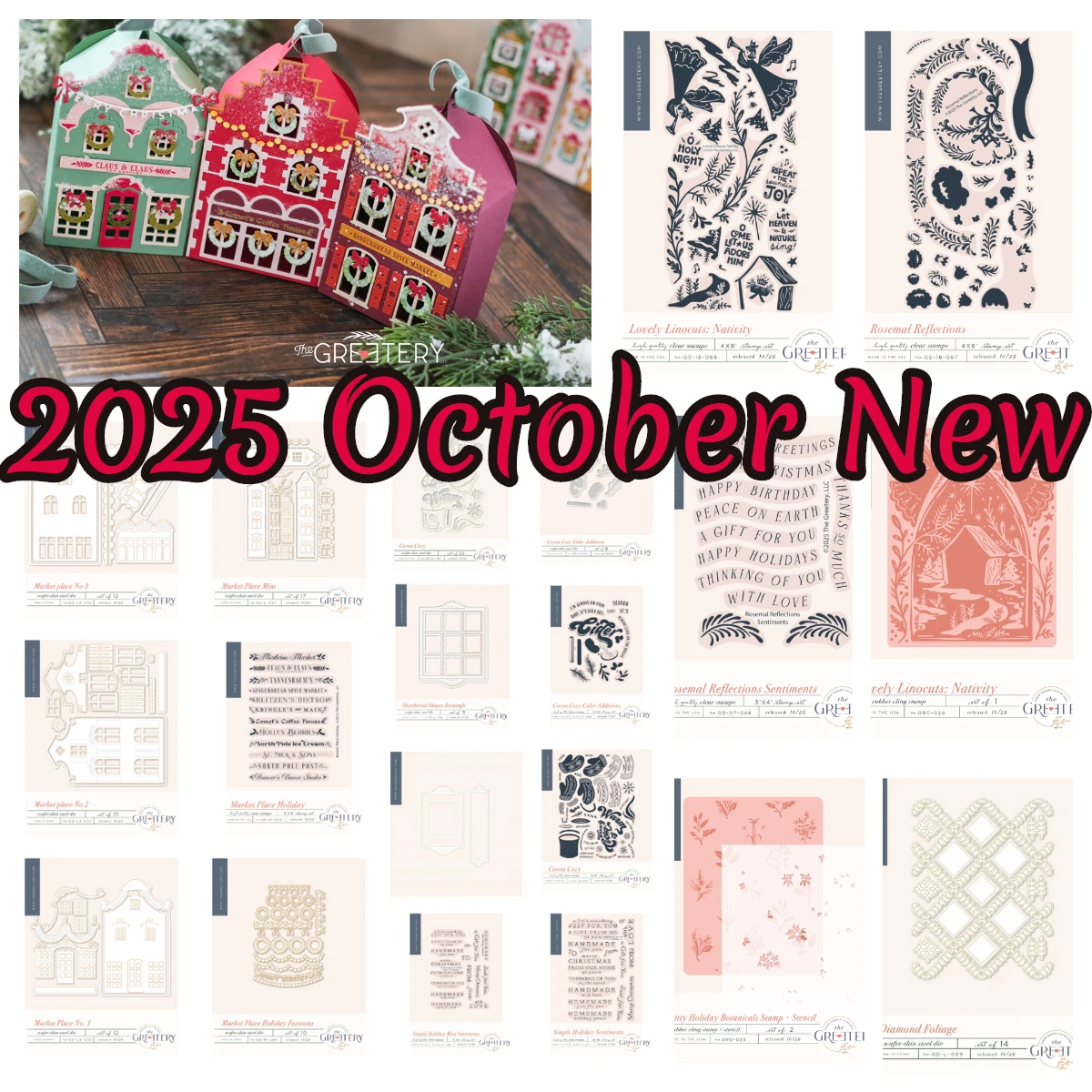 

Simple Holiday Mini Sentiments Stamp Set DIY Rectangle Die Scrapbooking Card Craft 2025 New Greetery Market Place Dies House Die