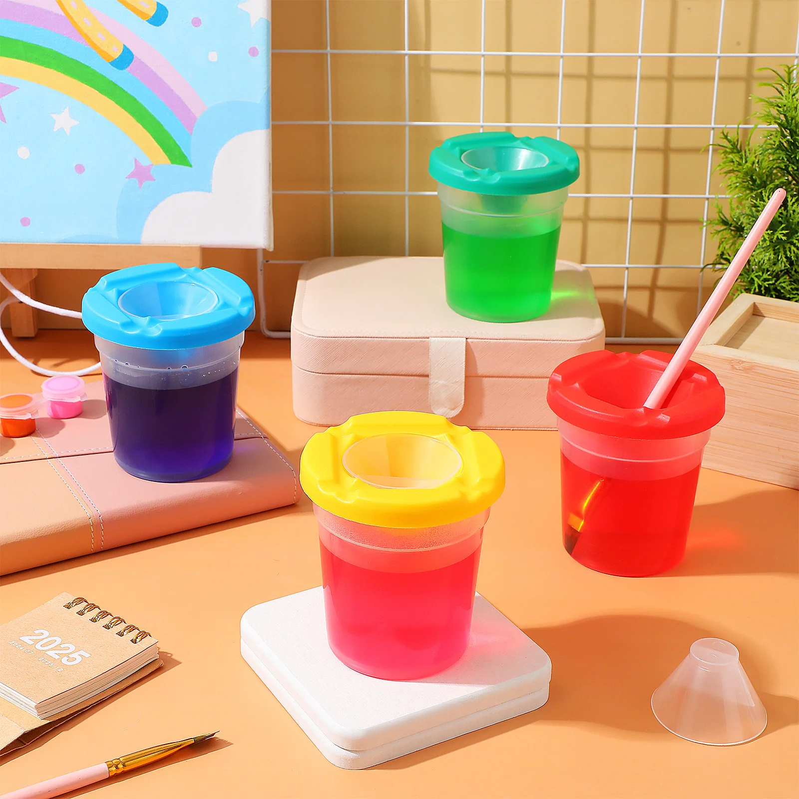 Seau de lavage à brosse rotative, 4 pièces, Compact, stylo de peinture Abs, lavabo pour artistes, cours d'art, accessoires de peinture