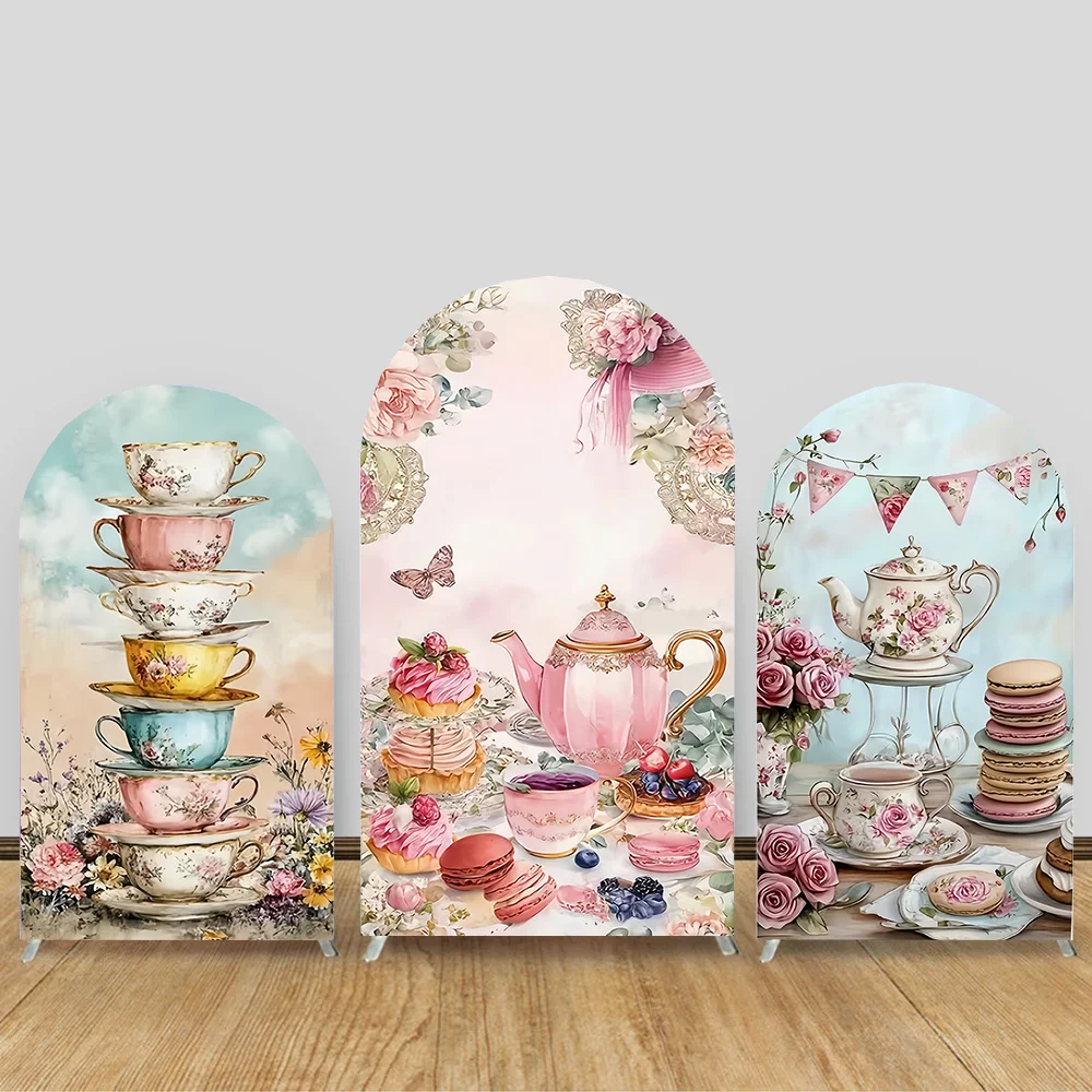 

Custom 2-Sided Wonderland Tea Party Theme Flowers Girl Birthday Baby Shower Cover Chiara Arch Background Decor Backdrop