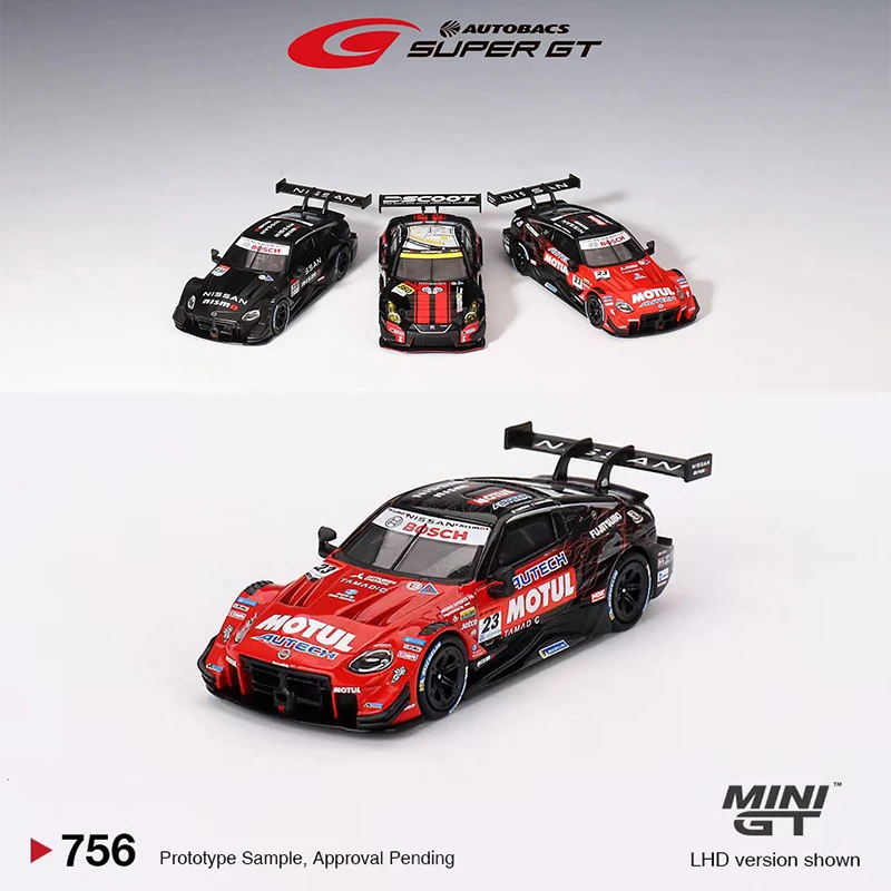 MINIGT 1:64 Zabawkowy model samochodu Ni Z GT500 # 23 "MOTUL AUTECH Z" NISMO 2023 SUPER GT SERIES Kolekcja prezentów