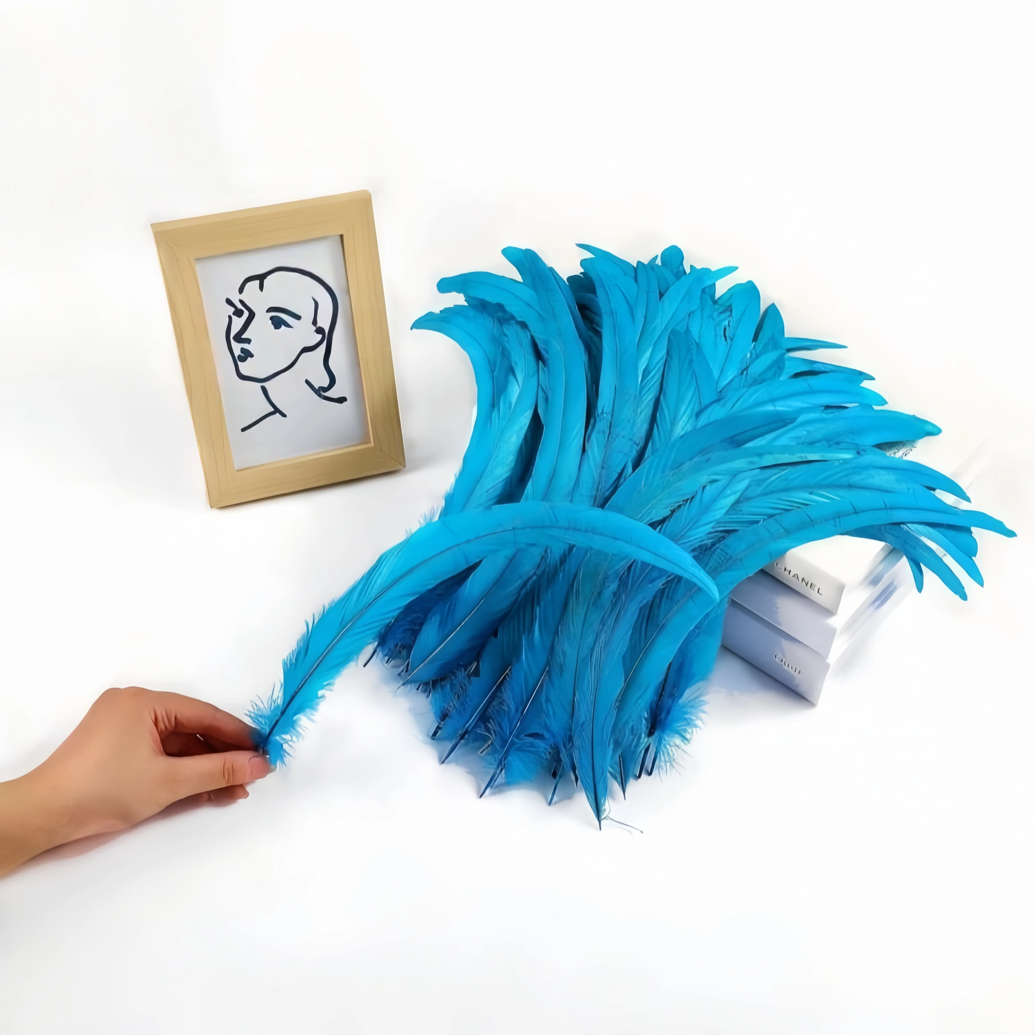 

50/100 шт., синие петушиные хвостовые перья 25-30 см, натуральные перья для DIY, швейные поделки, накидка с перьями, шаль, головной убор, костюм для вечеринки