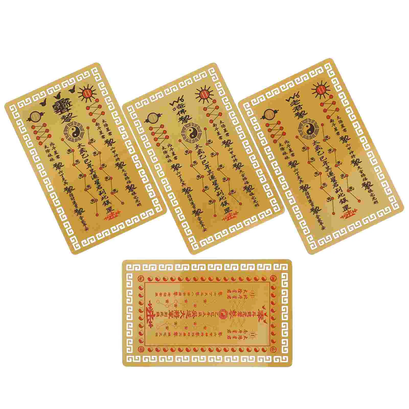 4 Pcs Tai Sui Gold Card Chinese Protection Amulet Megaphone Toys Wealth Cone Thai Cards Greeting Buddha