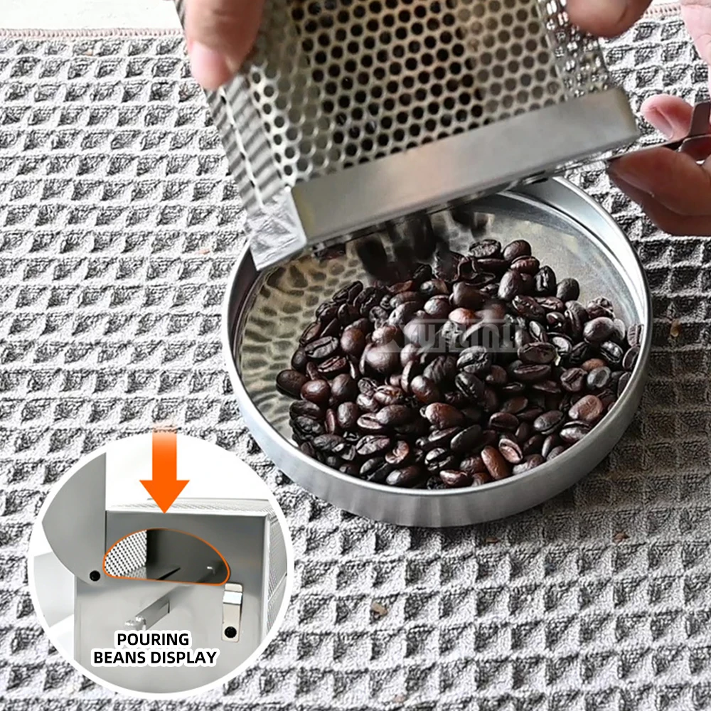 200g Hand-Cranked Coffee Bean Roaster Rotating Stainless Steel Bean Baking Machine for Home Use