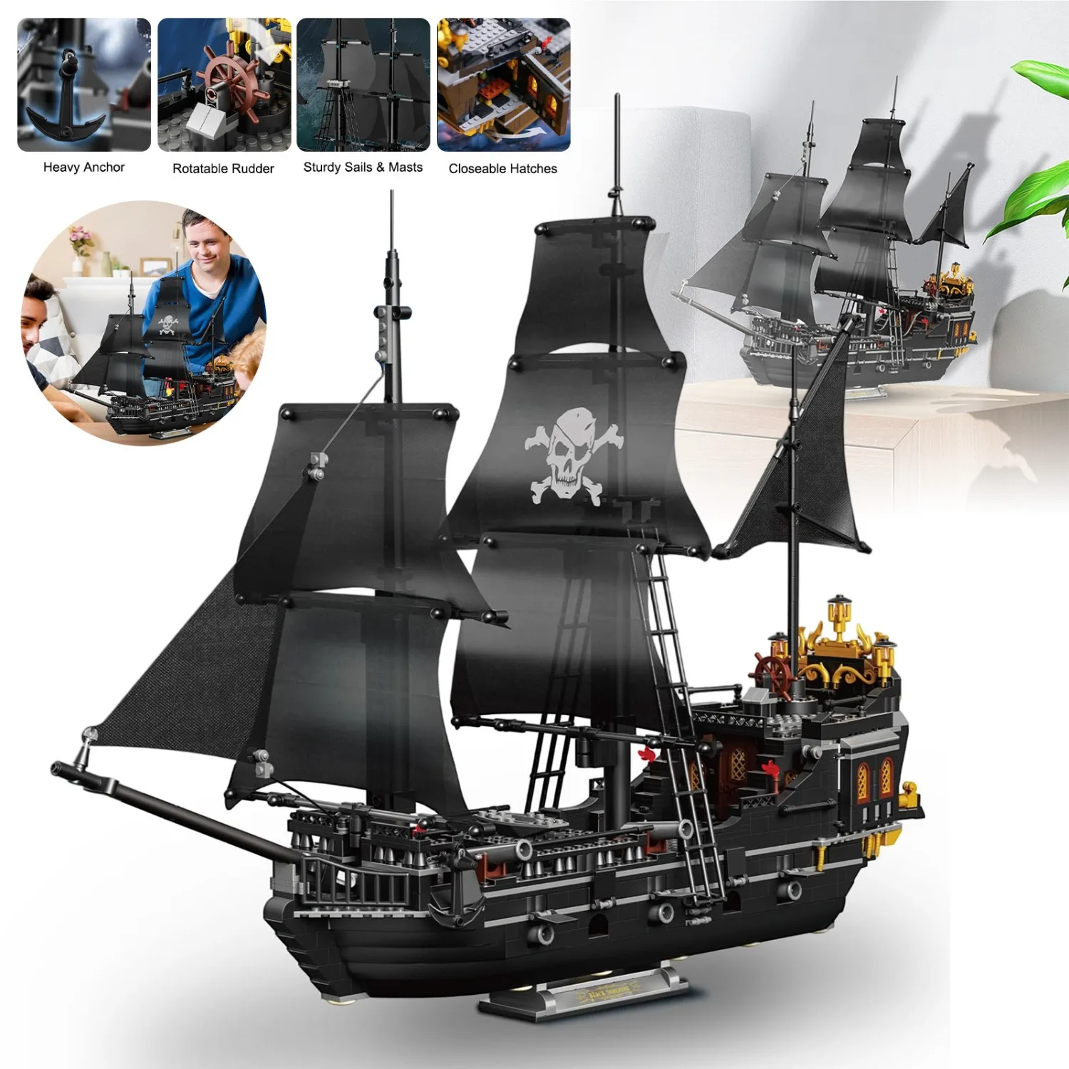 Ensemble de blocs de construction Bateau pirate – Jouet éducatif à assembler pour enfants et adultes |   Modèle détaillé avec des pièces mobiles pour le jeu créatif et l'exposition |   Cadeau idéal pour les amateurs d'aventure et les passionnés |   Améliore la résolution des problèmes et les compétences motrices