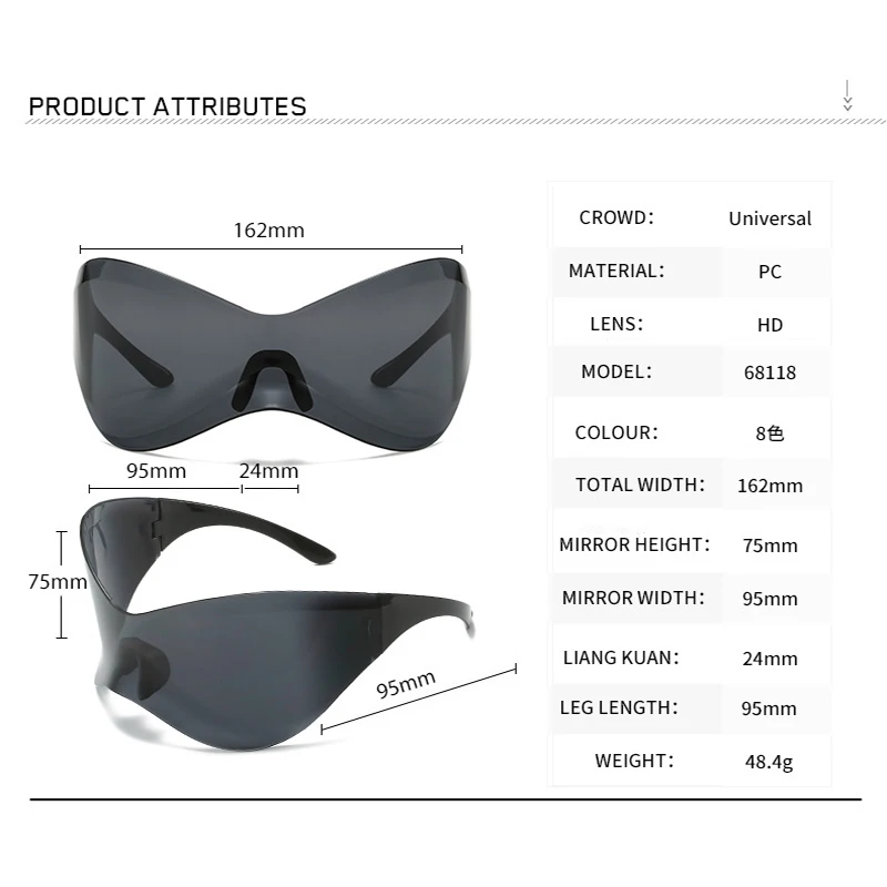 Oversized Futuristic Shield Sunglasses for Women Men Fashion Silver Mask Visor Sun Glasses Female Punk Y2K Eyeglasses