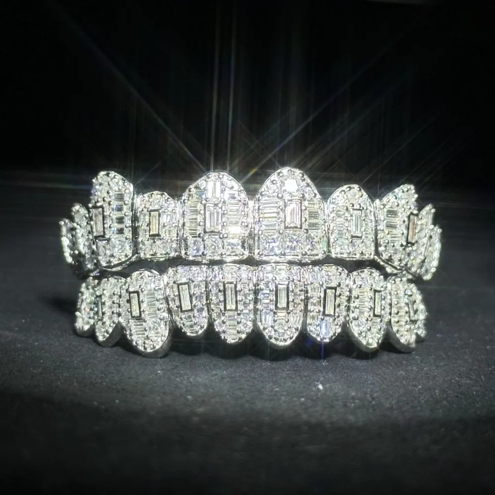 Baguette Inlaid Moissanite Braces European And American Cross-border Hot-selling Grills GRILLZ Hip-hop Braces