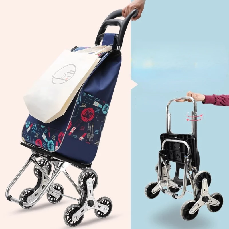 Foldable Shopping Cart with Wheels for Elderly, Lightweight Portable Grocery Bag for Stairs, Shopping Trolley with Handle