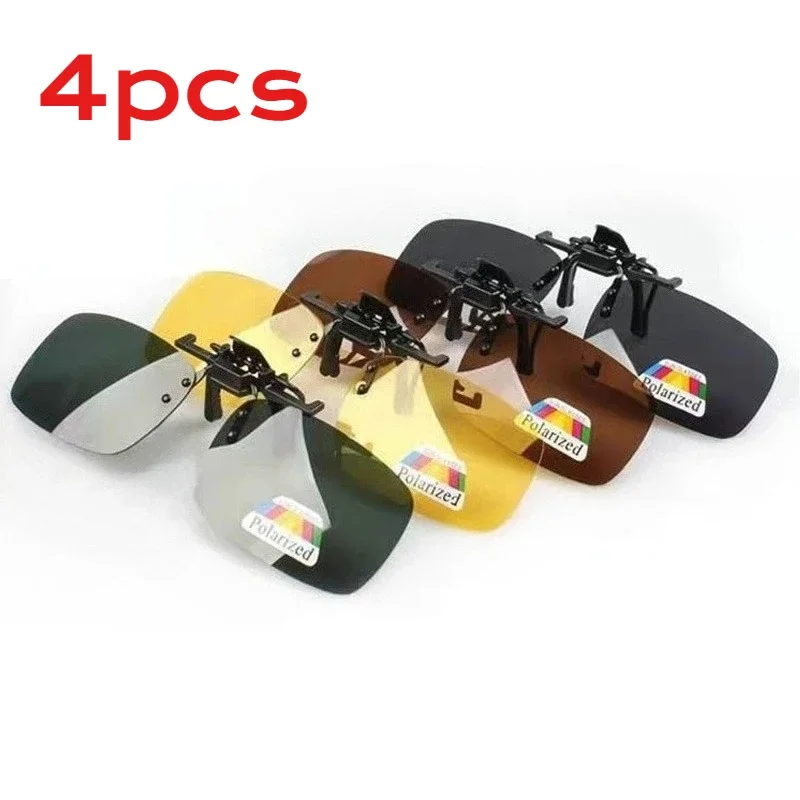 4 clips de lunettes de soleil polarisées, clips pour lunettes de conduite, vision nocturne, lunettes UV400, clips de lunettes de soleil d'extérieur haute définition
