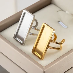 4pcs Stainless Steel Square Flat Blank Base Open Adjustable Rings Settings Round Oval Resin Cabochon Trayer Bezel Jewelry Making