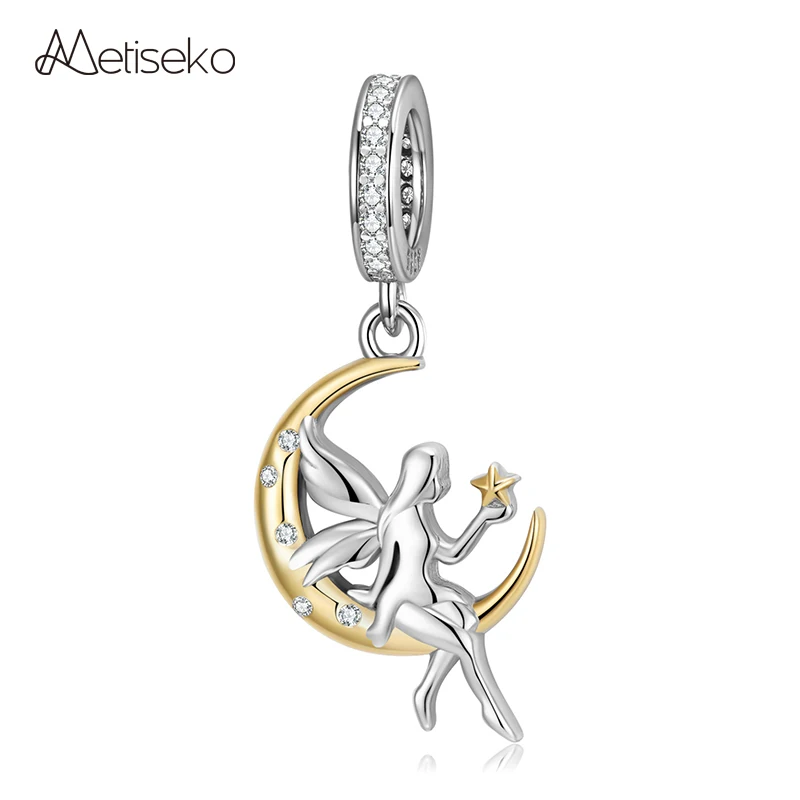 Metiseko Women's Pendant 925 Sterling Silver Moon Fairy Charm Cubic Zirconia Moon Goddess for Bracelet & Necklace Jewelry Making