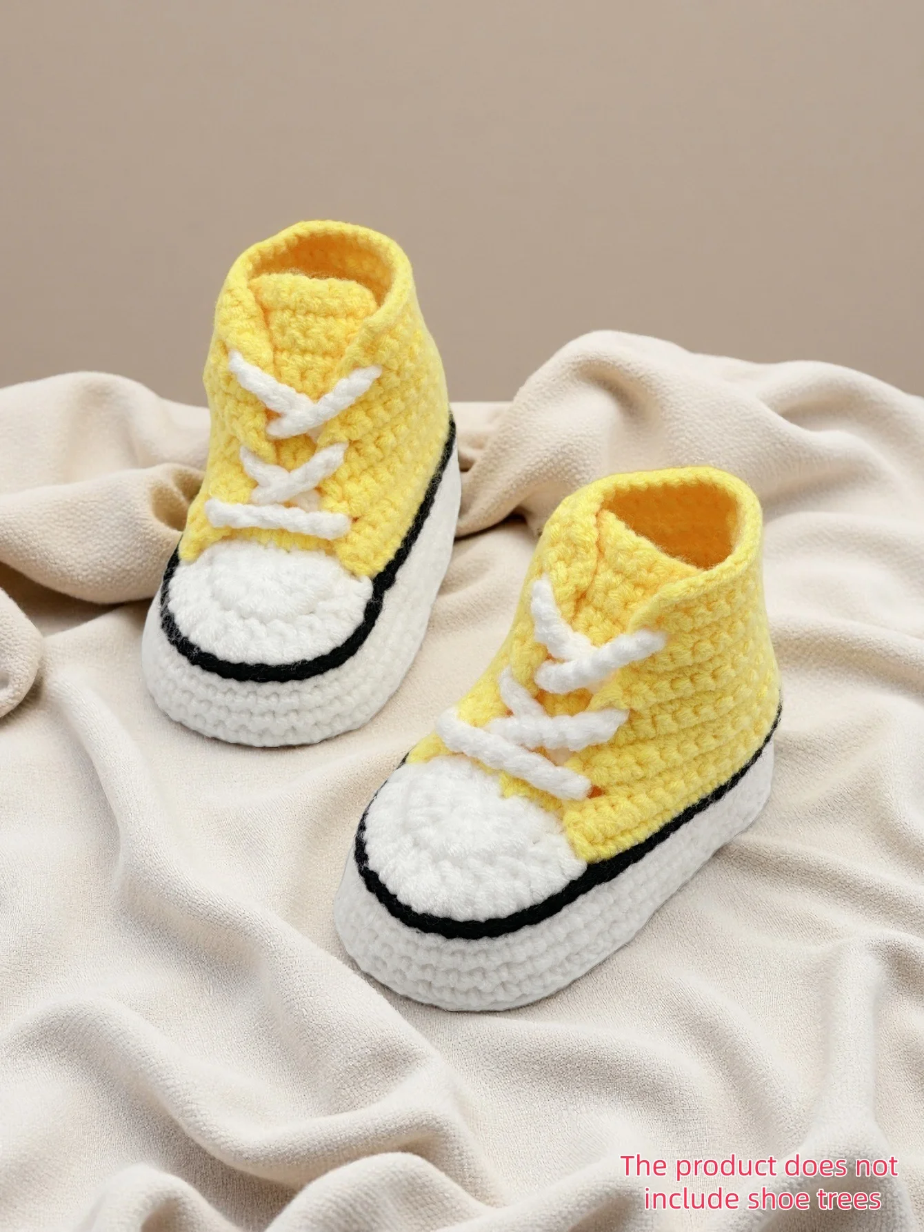 

1 Pair Handmade Crochet Baby Sneaker Booties, Yellow with White, High Top Style