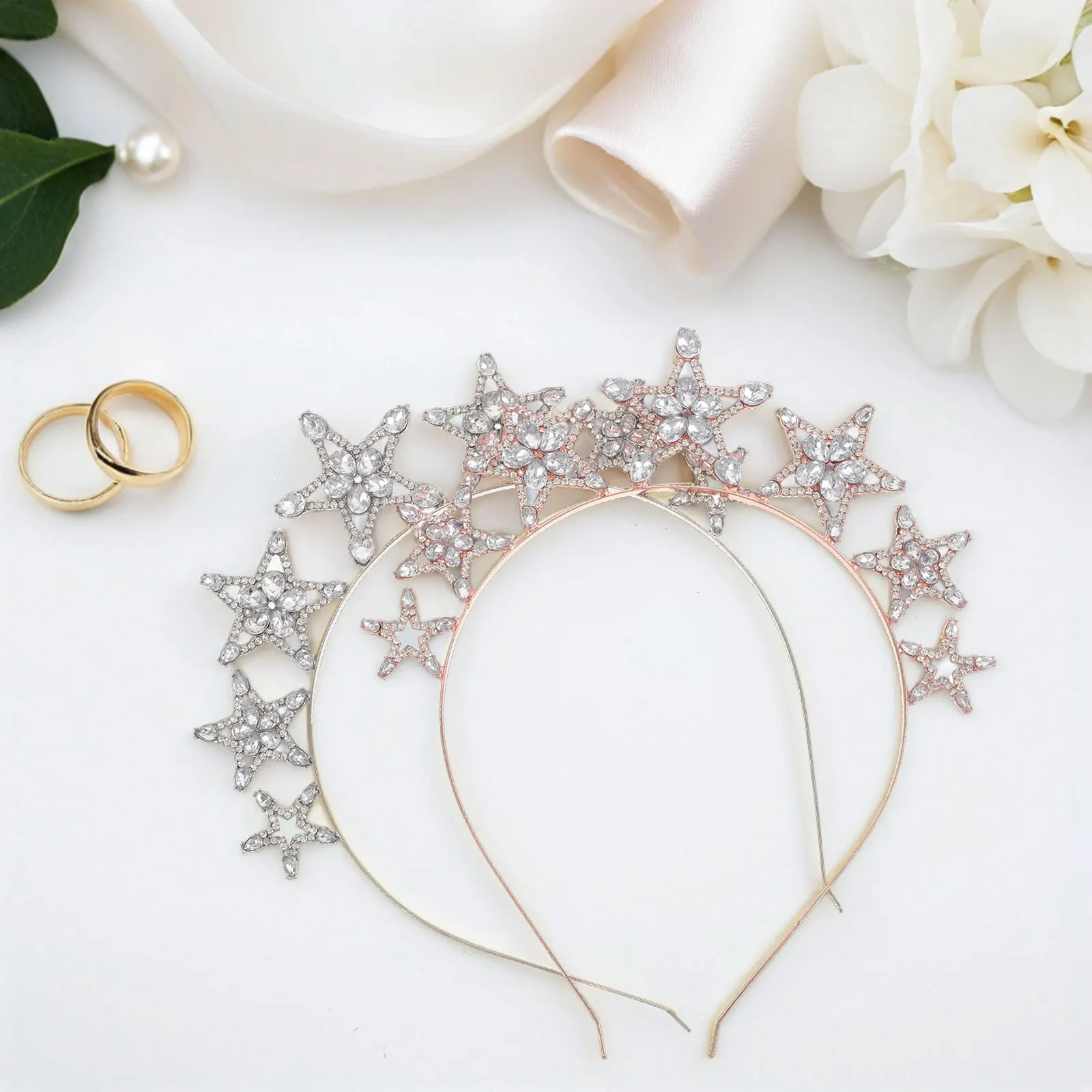 

2 Pcs Rhinestone Headband Birthday for Women Costume Accessories Crystal Star Tiara Bride