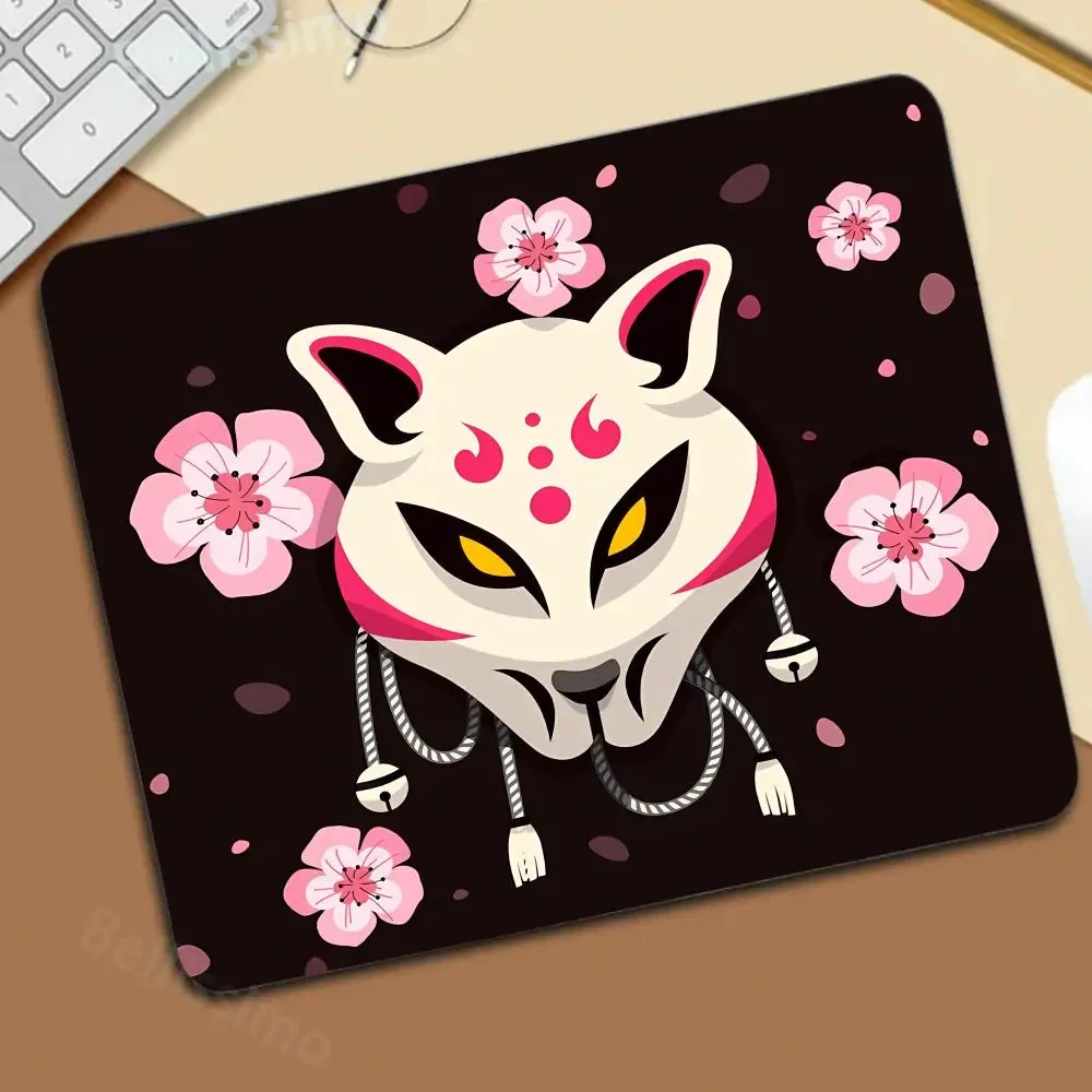 Small Mouse Pad Laptop Thousand Faces Fox Mask Pink Art Desk Pad Game Mouse Pad Computer Pad Keyboard Desk Pad Kawaii Fox Pad