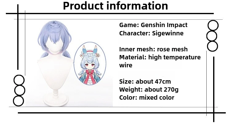Sigewinne cosplay perucas genshin impacto mulher misturada azul cachos de cabelo festa de halloween acessórios traje comic con vestir-se perucas