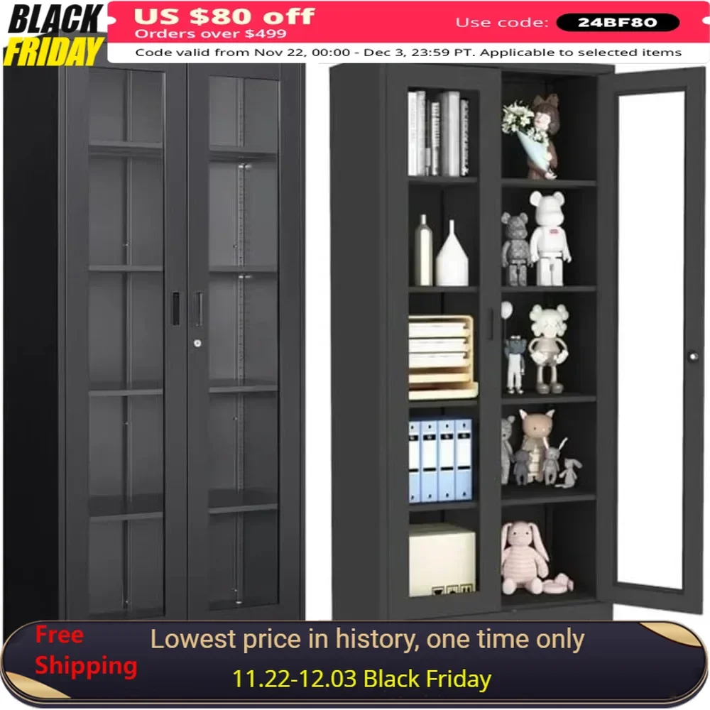 

Tall Bookshelf Bookcase With Glass Doors Storage Cabinet 71" Curio Cabinet Glass Display Cabinet With 4 Adjustable Shelves Room