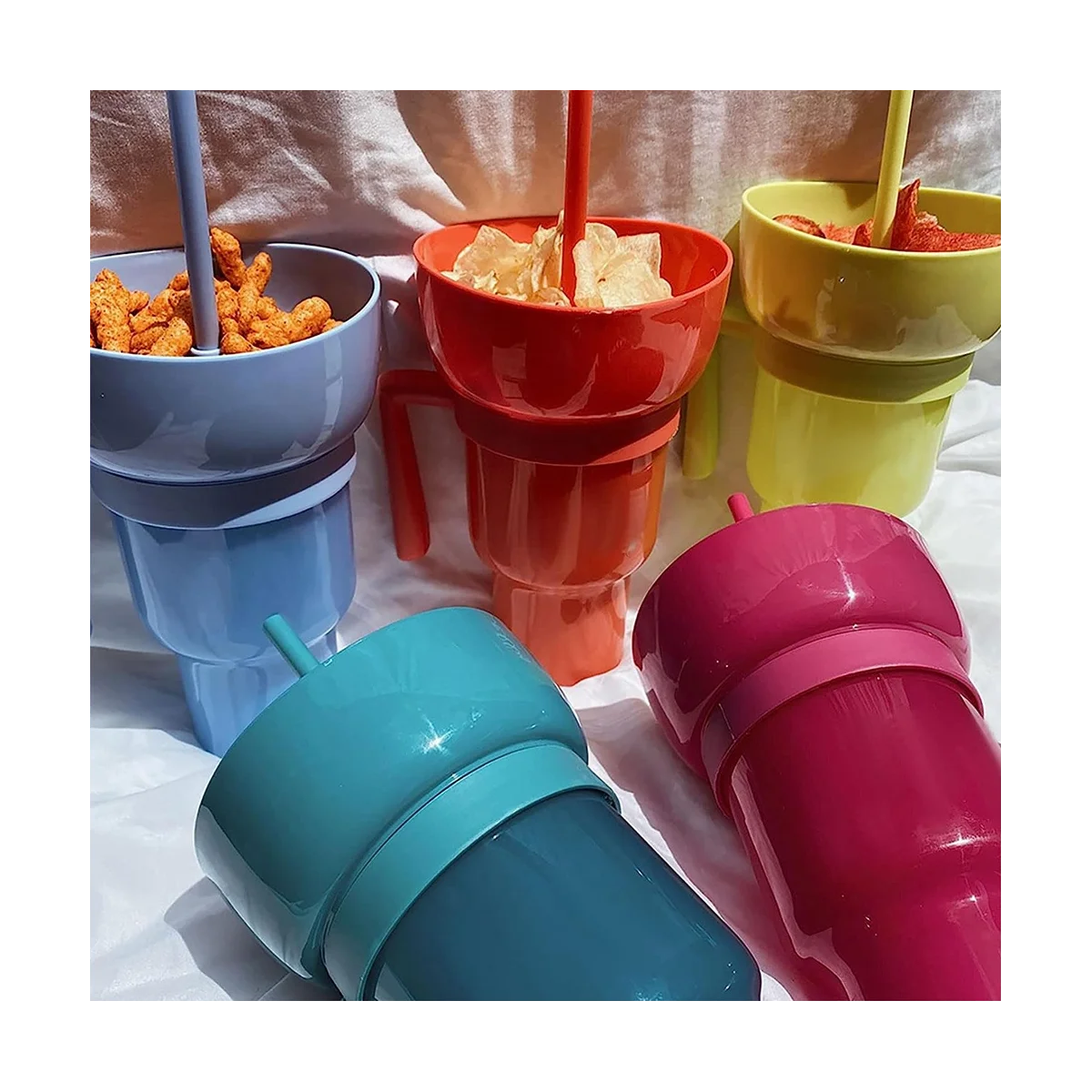 1PC Stadium Tumbler Popcorn Large Cup Snack Cup Multifunctional Cups 1000Ml Pink