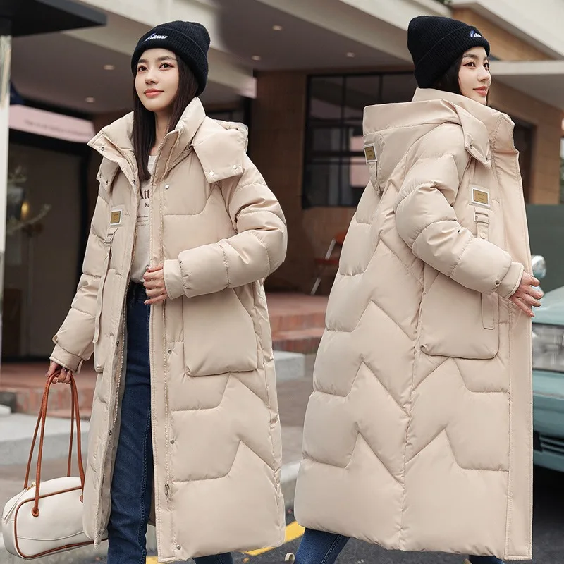 Women's Winter Warm Coats New Cotton Coat Long Trench Coat Below The Knee Thicken Down Cotton Jacket Hooded Cotton Padded Jacket