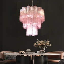 Pink / Clear Star Glass Chandeliers LED Lighting Fixture Europe Hanging Lamp for Ceiling Living Room Decor Lustre Restaurant