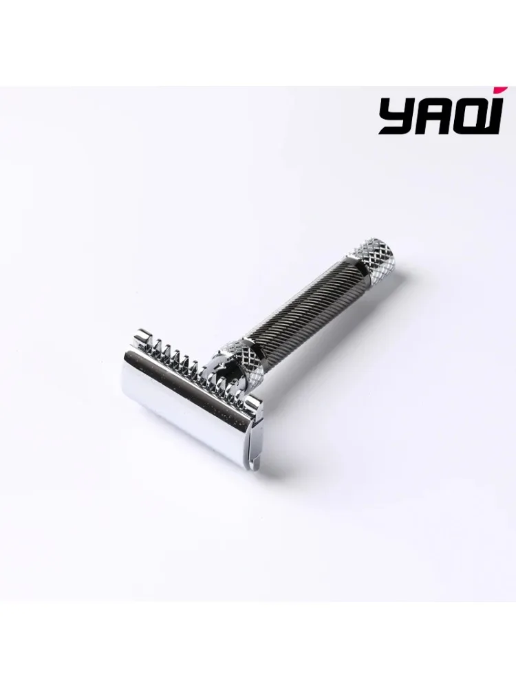 YAQI Vintage Open Comb Sicherheitsrasierer aus Metall, Doppelklingen-Handrasierer mit rutschfestem Griff, Rasierwerkzeug für Männer.