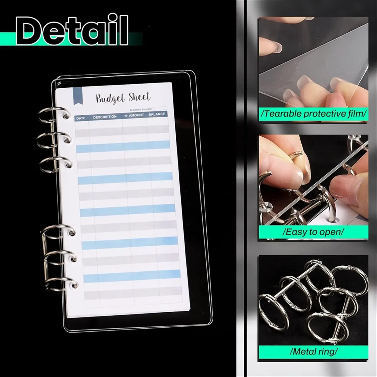 

*ESTR A6 Binder 6-Ring Clear Acrylic Binder Notebook Cover A6 Planner Budget Binder Loose Leaf Folders Office Supplies