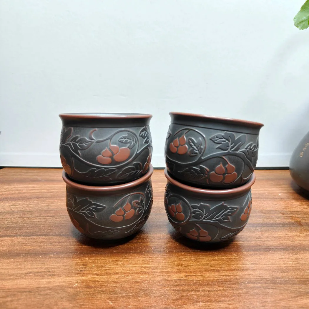 Qinzhou Nixing pottery tea cup handmade relief gourd pattern master cup Chinese texture kung fu tea set