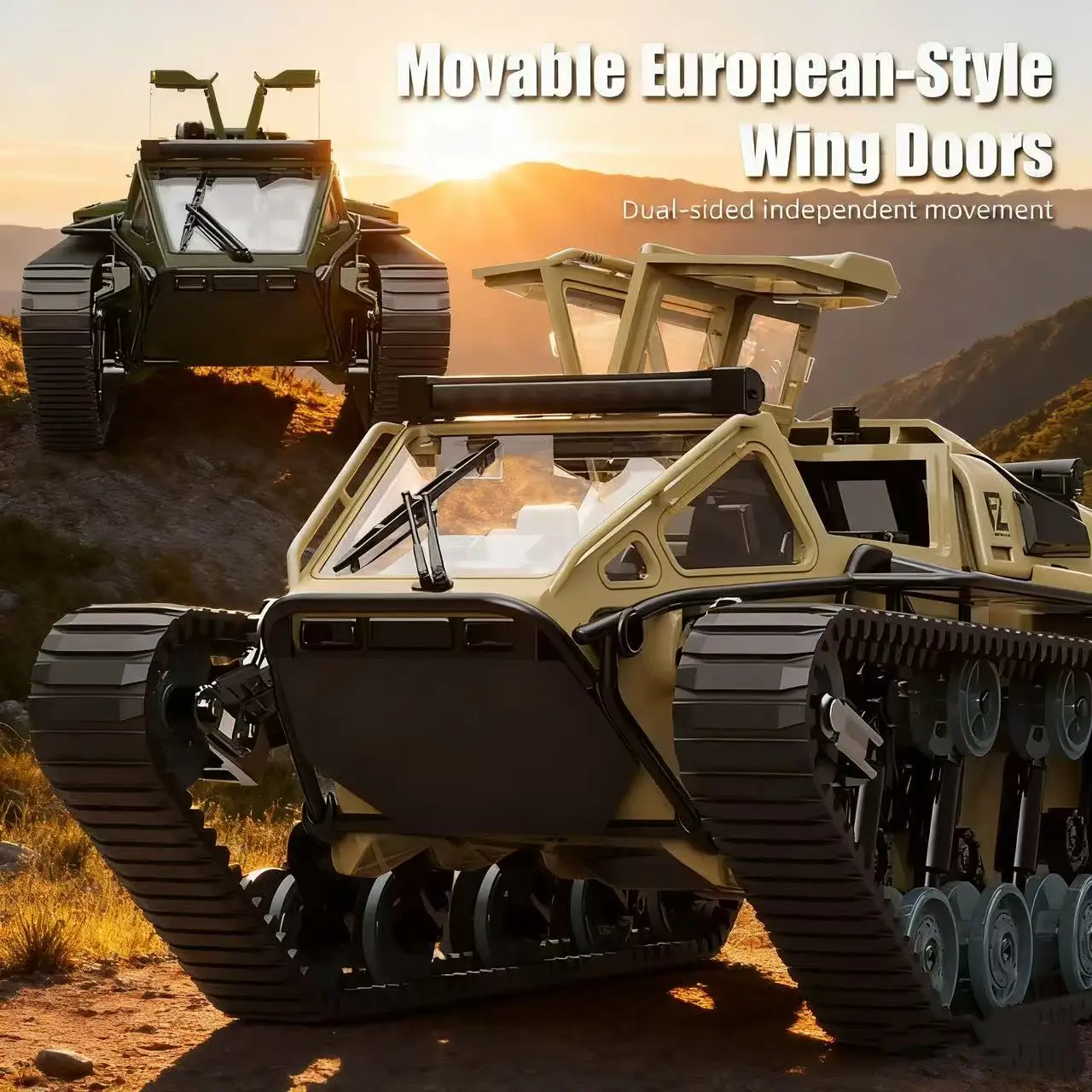 2.4G ワイヤレス RC 全地形対応オフロード車両＆履帯戦車：360度回転を実現 °   原地で回転、シミュレートされた可動帽子機能付き