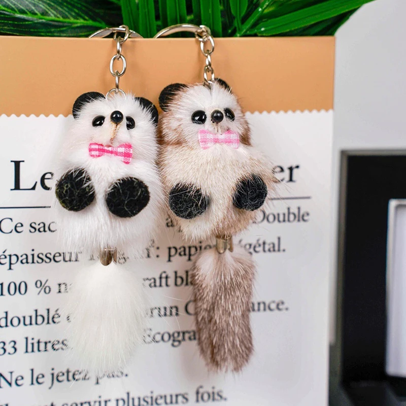 1PCS Simple Cute Charm Plush Raccoon Key Ring Soft Fox Doll Keychain Fashion Bag Pendant