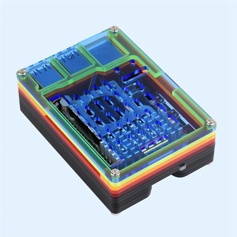 Well Made-Raspberry Pi 5用レインボーアクリルケース、カラフルな半透明アクリルケース、公式アクティブクーラーの取り付けをサポート