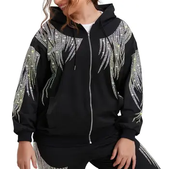 Plus Size Stamping Diamond felpe con cerniera da donna XL-4XL 150KG cappotto da donna Vintage di grandi dimensioni inverno nuovo Cardigan con cappuccio di lusso