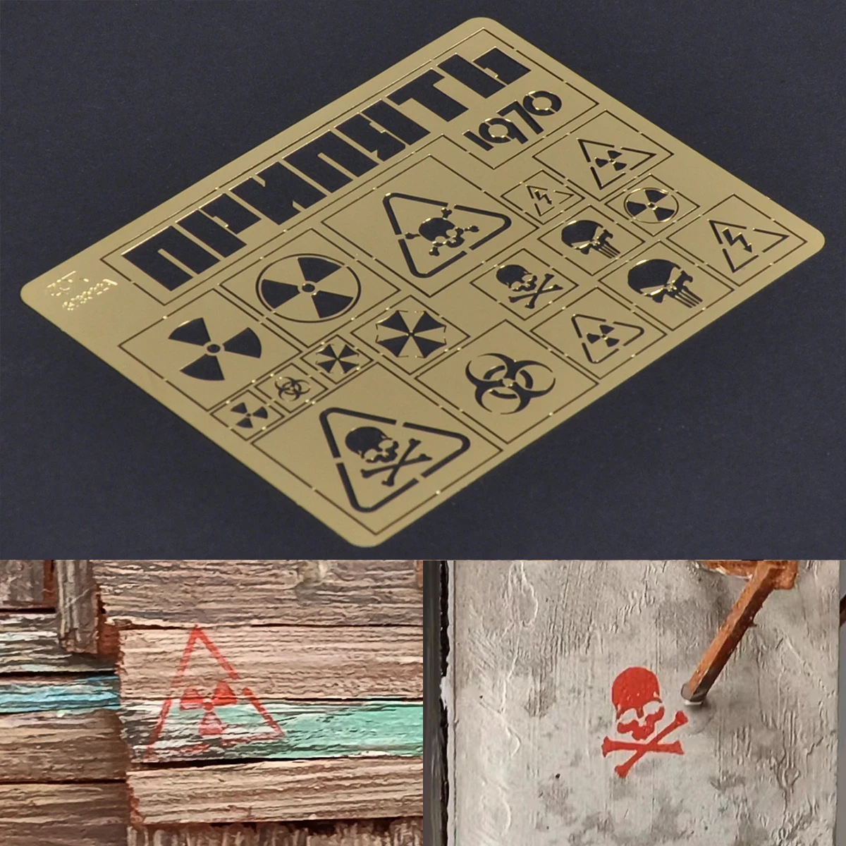 Miniature Scale Model Kit Painting Tools Reusable Metal Hollow Airbrush Stencil Spray Mask Warning Slogans Hazard Symbols 1/35