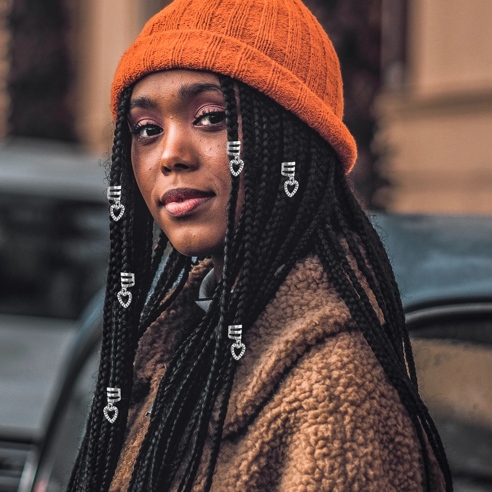 

10pcs Trendy Alloy Heart Hair Rings Dreadlocks Accessories Braiding Jewelry Women Hair Decorations Braid Cuffs Longlasting Open