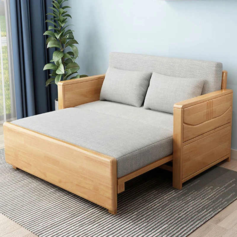 

Foldable solid wood sofa bed, small unit, modern, simple, multifunctional, single or double living room, dual-purpose lazy