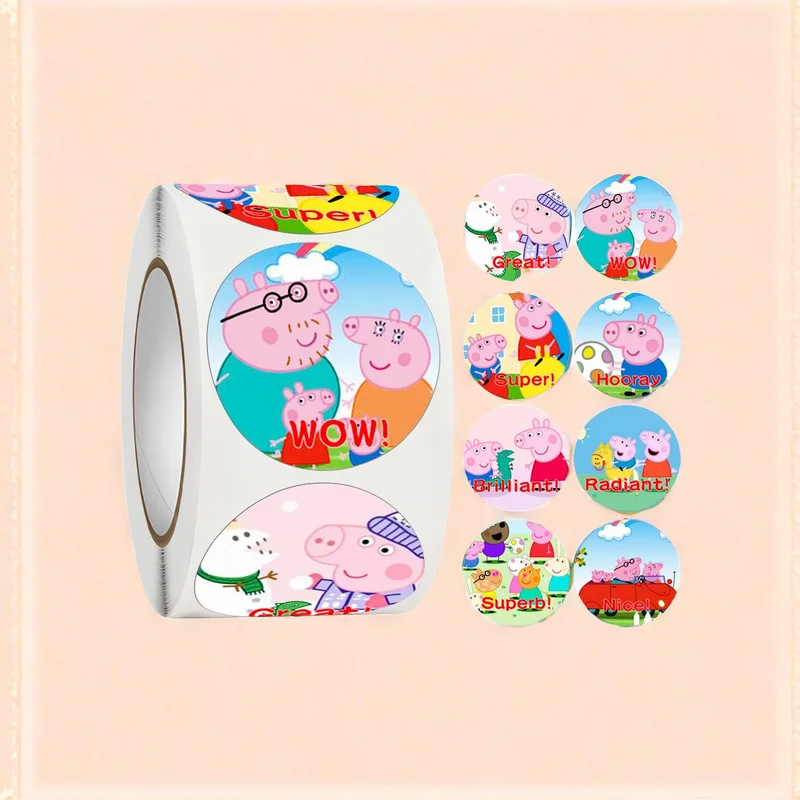 500Pcs/roll Peppa Pig Sticker Kawaii Cartoon Kids Reward Stickers Gift Decoration Decals Toys Sticker Kids Gift