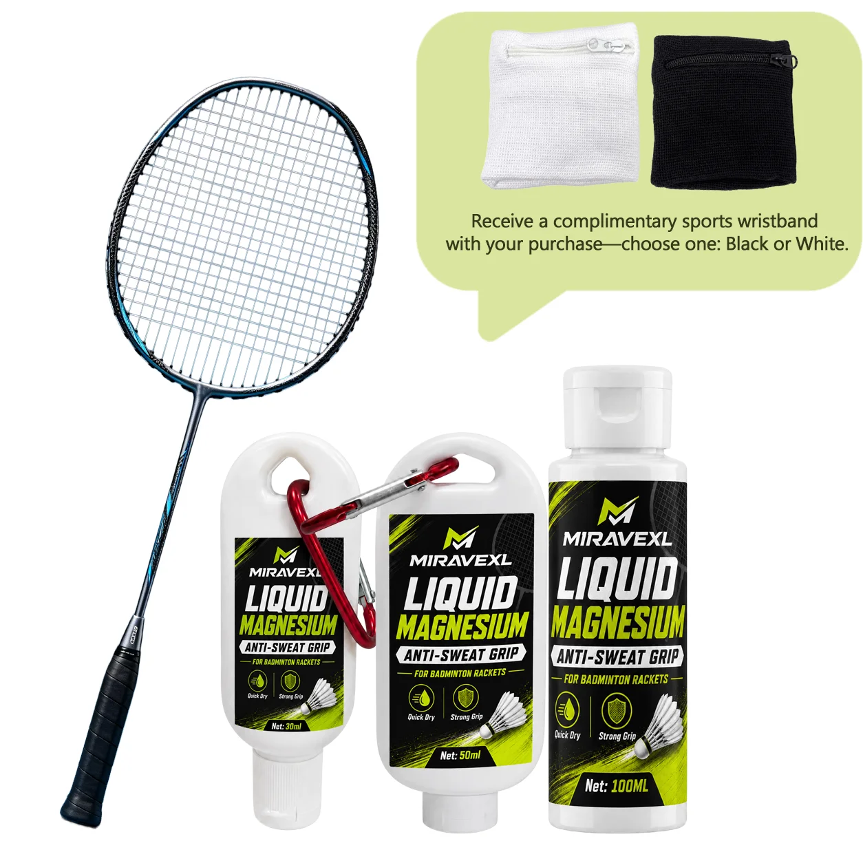 

Liquid Magnesium Anti-Slip Grip for Badminton Rackets – Keep Hands Dry, Improve Control + Free Sports Wristband 30-100ML