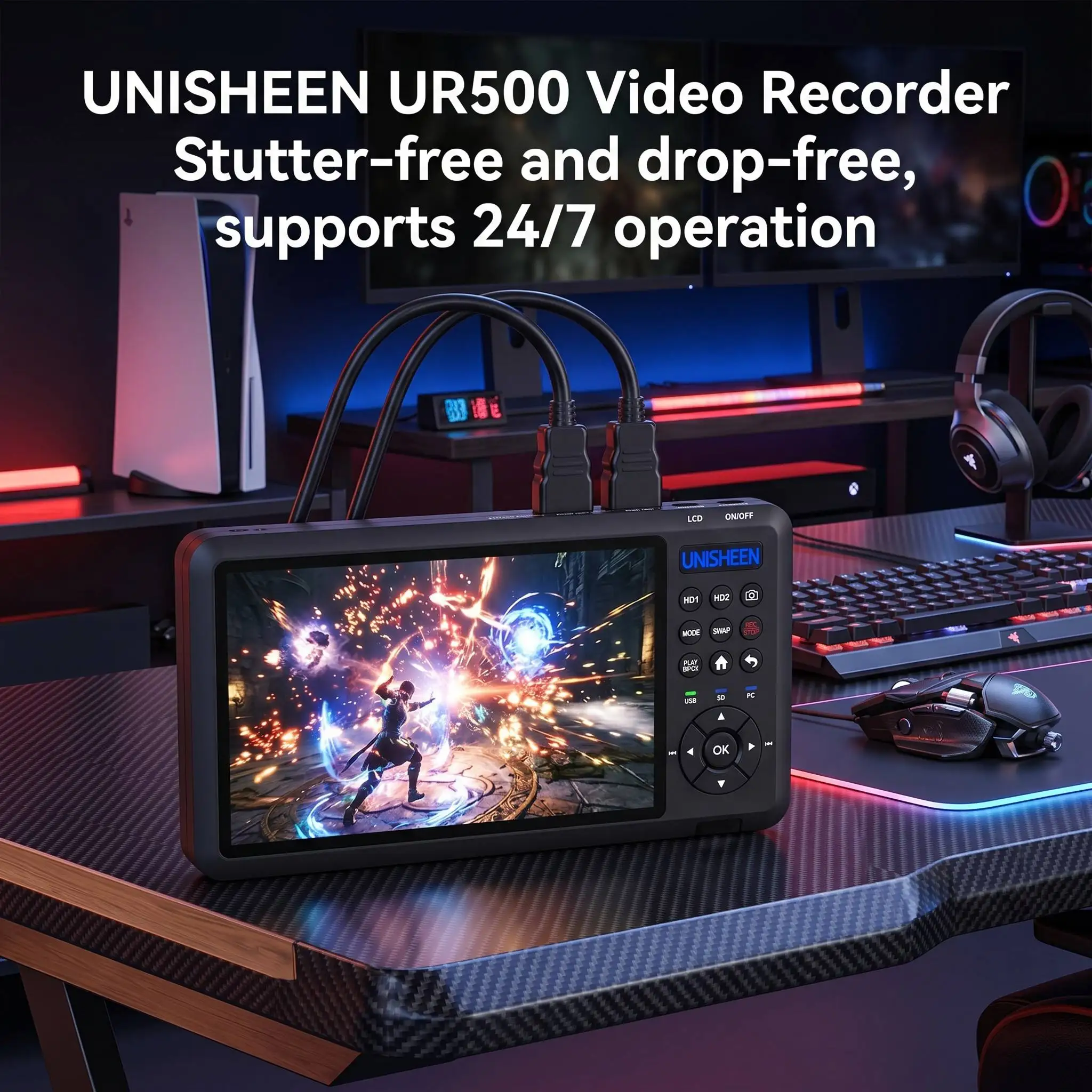 UNISHEEN 7inch Screen Video Capture Box 2 Channel HDMI Recorder Battery Socket Tape CVBS AV RCA SVideo DVI VGA YPbPr 1080p HD 4k view 2
