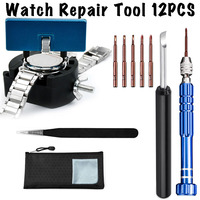 Set of 12PCS Watch Repair Tool Case Opener Strap Remover Adjustment Tweezers Set With 1 Bag Spring Bars Screwdriver Kit