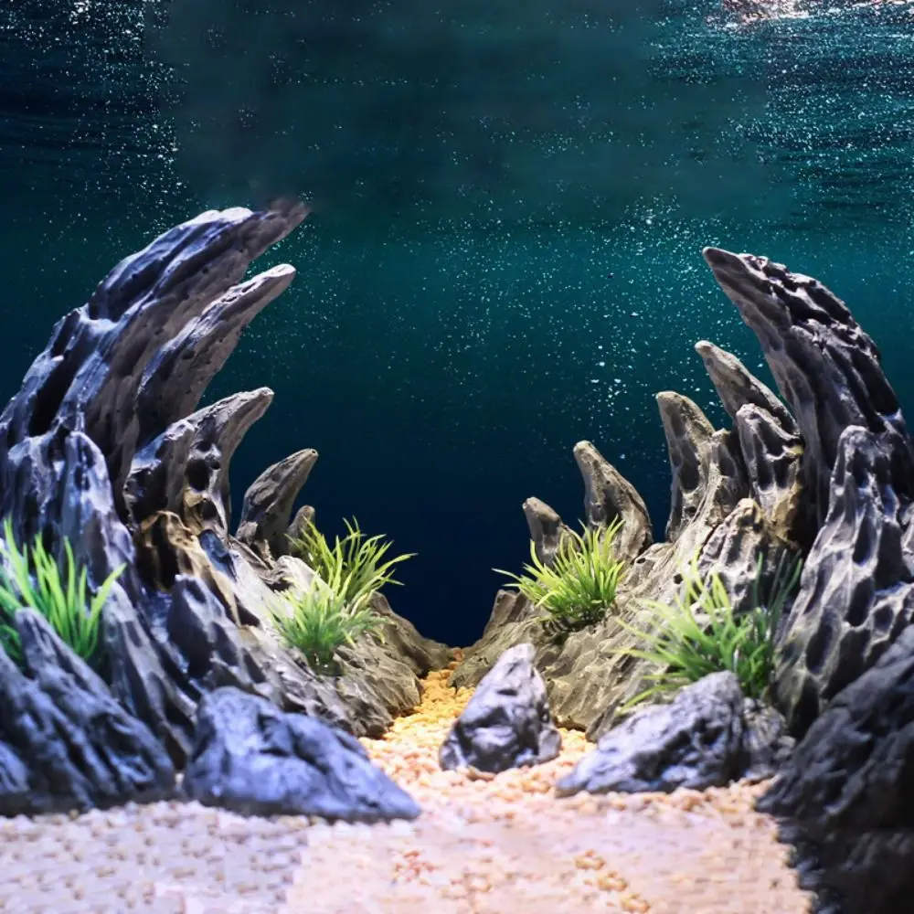 2pcs/set Decorative Simulated Ravine Ornament Resin Lifelike Fish Hiding Cave Shelter Rockery Dragon Bone Landscaping Stones