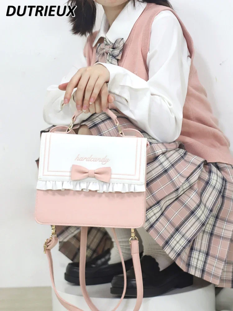 JK Lolita Style Casual One Shoulder Crossbody Bag Girls' Small Square Sweet Cute Fashion 2024 New Spring Autumn Women's Bags