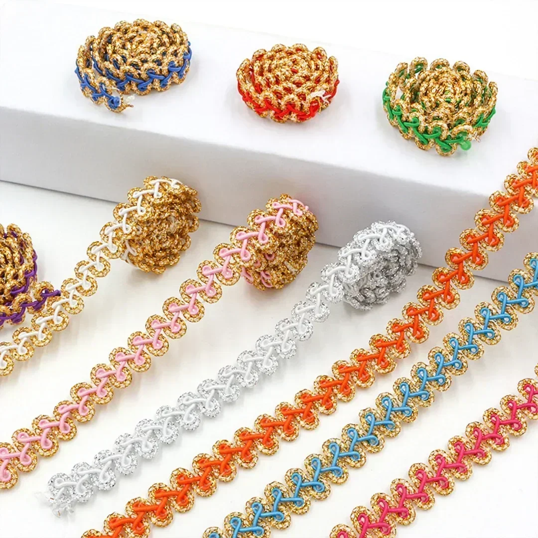 2 Yards 1,3 cm Gimp Braid Borte Buntes Gold Polyesterband für Kostüm-Nähen Kleider DIY Handarbeiten Bekleidungszubehör