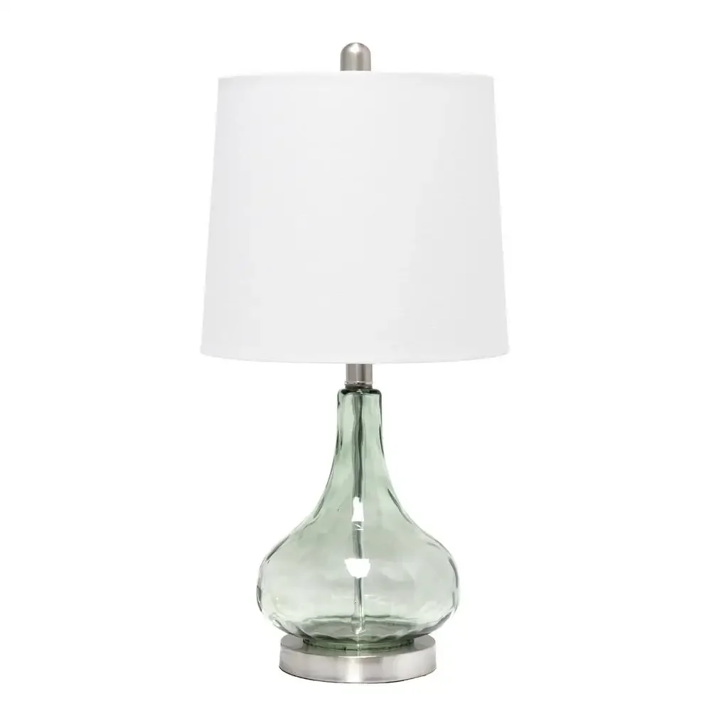 White Fabric Sage Glass Table Lamp Brushed Nickel Refreshing Accent Simple Yet Unique 23.25