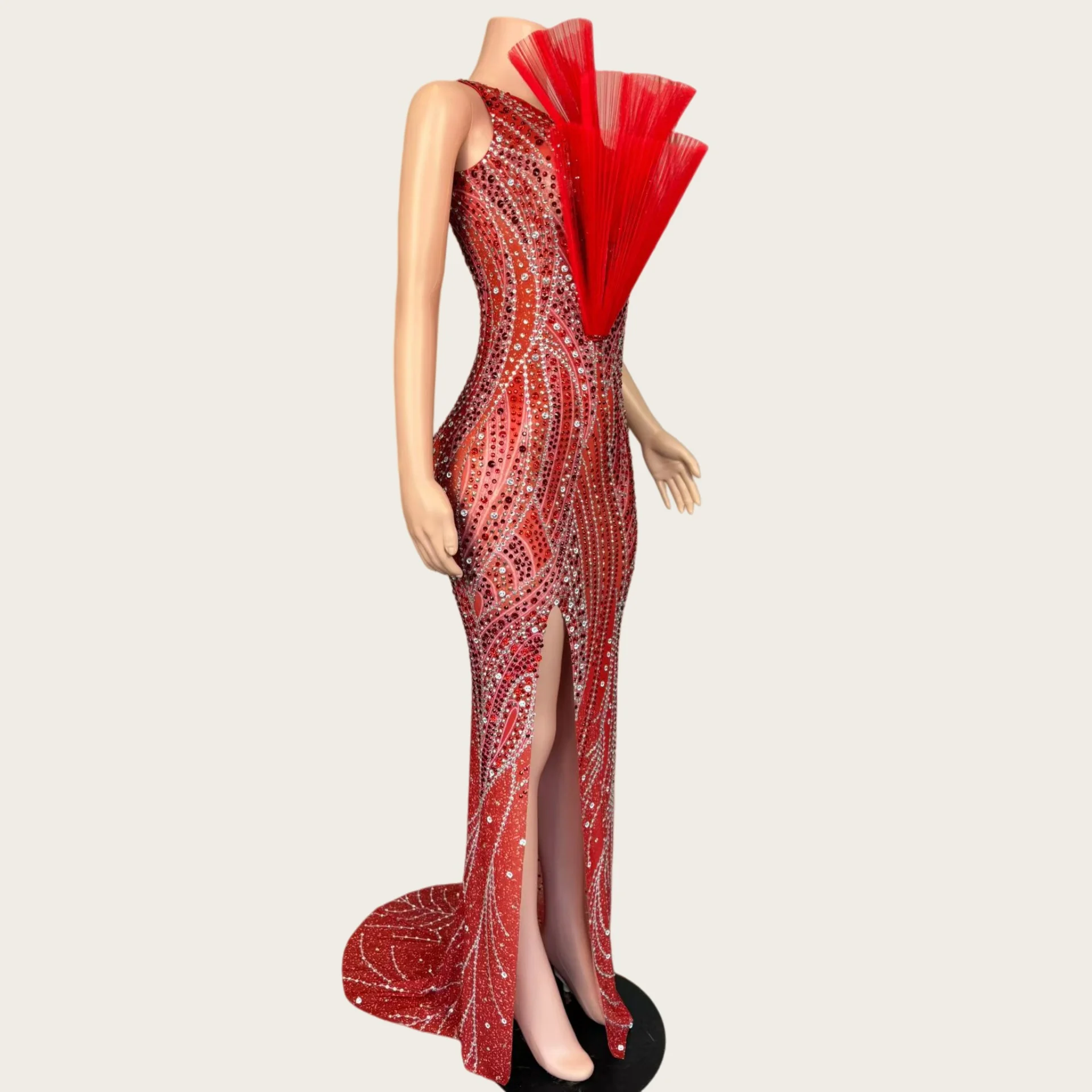 

Xunyicao Purple Elegant Sparkly Crystals Evening Dress Celebrate Party Outfit Women High-end Strapless High Side Slits Sexy Gown