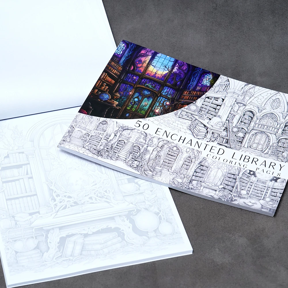 50 Enchanted Library Coloring Pages Fantasy Coloring Sheets Enchanted A4 Size Book Magical Fantasy Bookshelves Wizards Ancient image 2